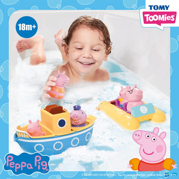 Tomy Toomies Peppa Pig Bath Toys - Peppa’S Boat Adventure Bath Toy Set - Includes 2 Boat Toys And 5 Peppa Pig Figures - Peppa Pig Toy Boats - Toddler Bath Toys For 18 Months And Up