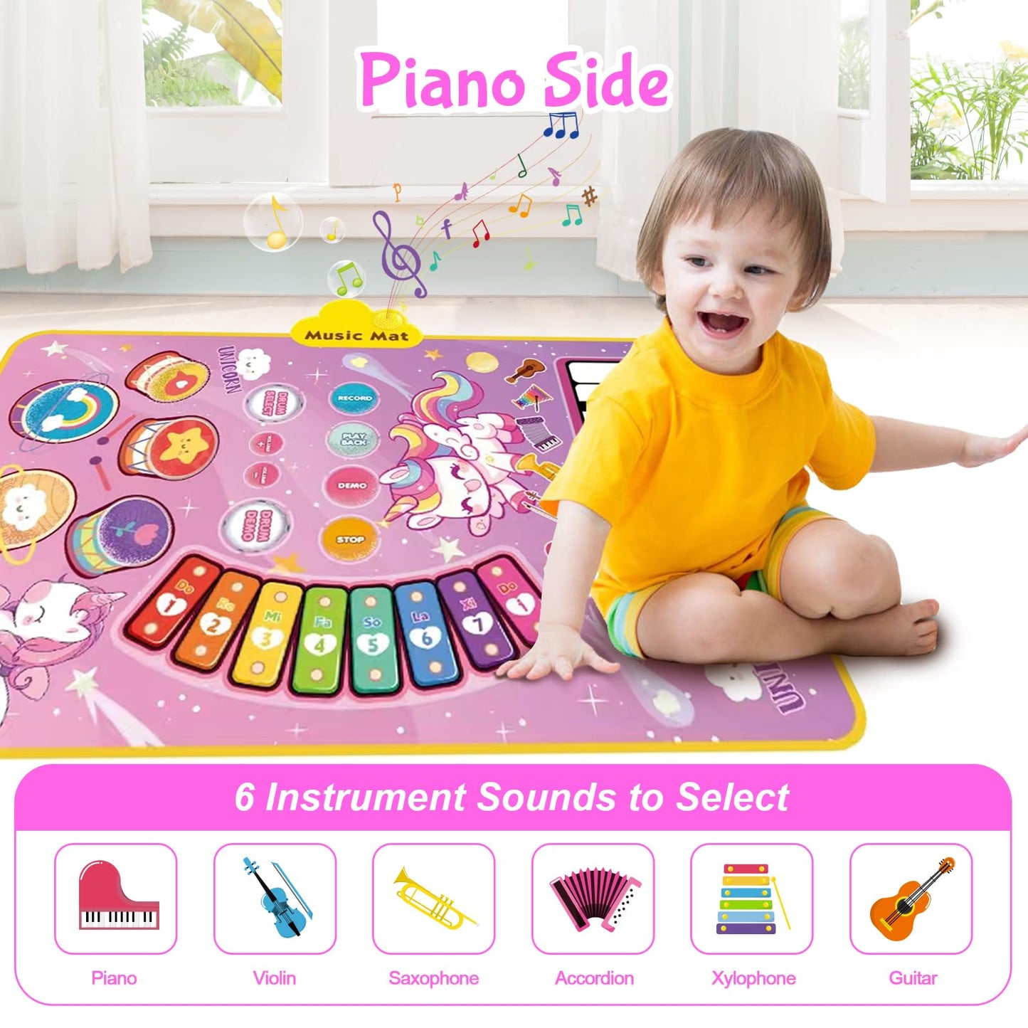 Unicorn Musical Mat For Baby Girls 1 2 3 Years Old, 3 In 1 Music Mat Sensor Toy For Toddler Girls Age 1-3 Floor Play Dance Mat W