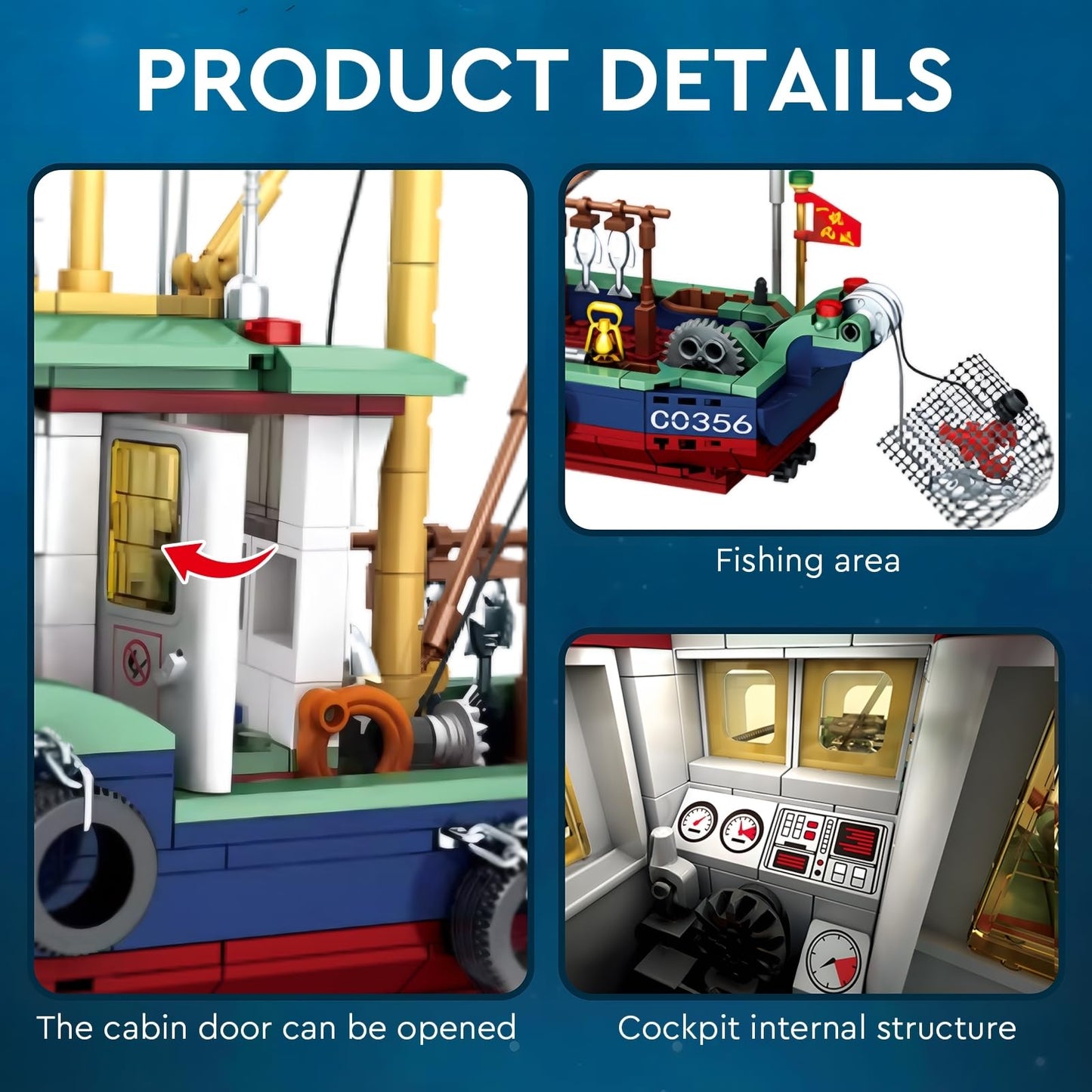 Vziimo Fishing Boat Building Blocks Set, City Marine Theme Model Kit For Ocean Exploration And Sea Lovers, Boat Ship Toys For Kids Boys Girls (582 Pcs)