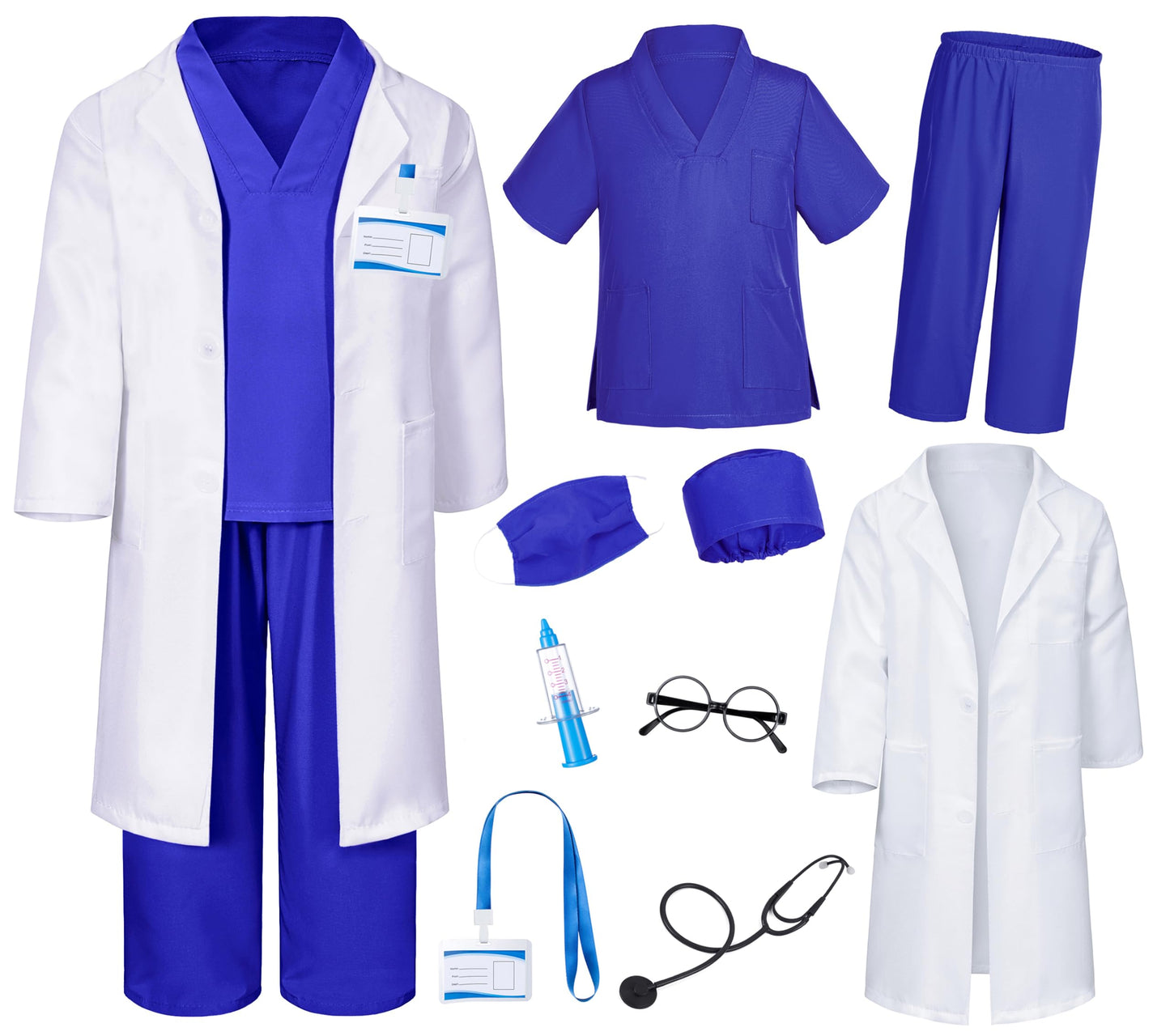 Doctor Costume For Kids Scrubs Pants With Accessories Set Children Party Cosplay Navy Blue 5T-6T