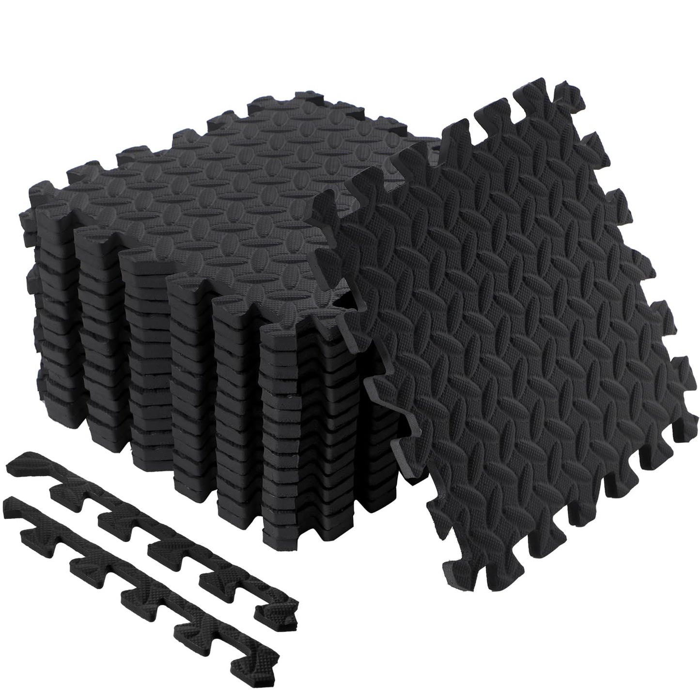 Shihanee Foam Floor Baby Tiles Foam Floor Mats Play Mats Bulk With Borders Interlocking For Kids Baby Playroom Nursery Gym (Blac