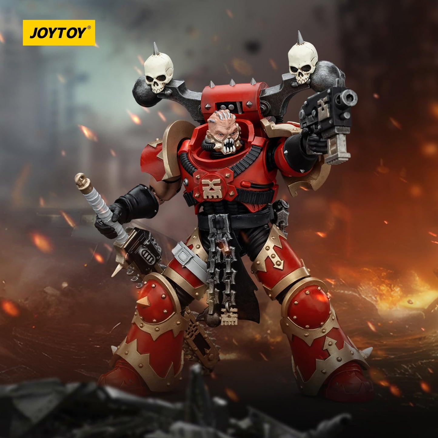 Joytoy Warhammer 40K World Eaters, World Eaters Khorne Berzerker With Eviscerator Chainsword 1/18 Action Figure, Dedicated To Yo