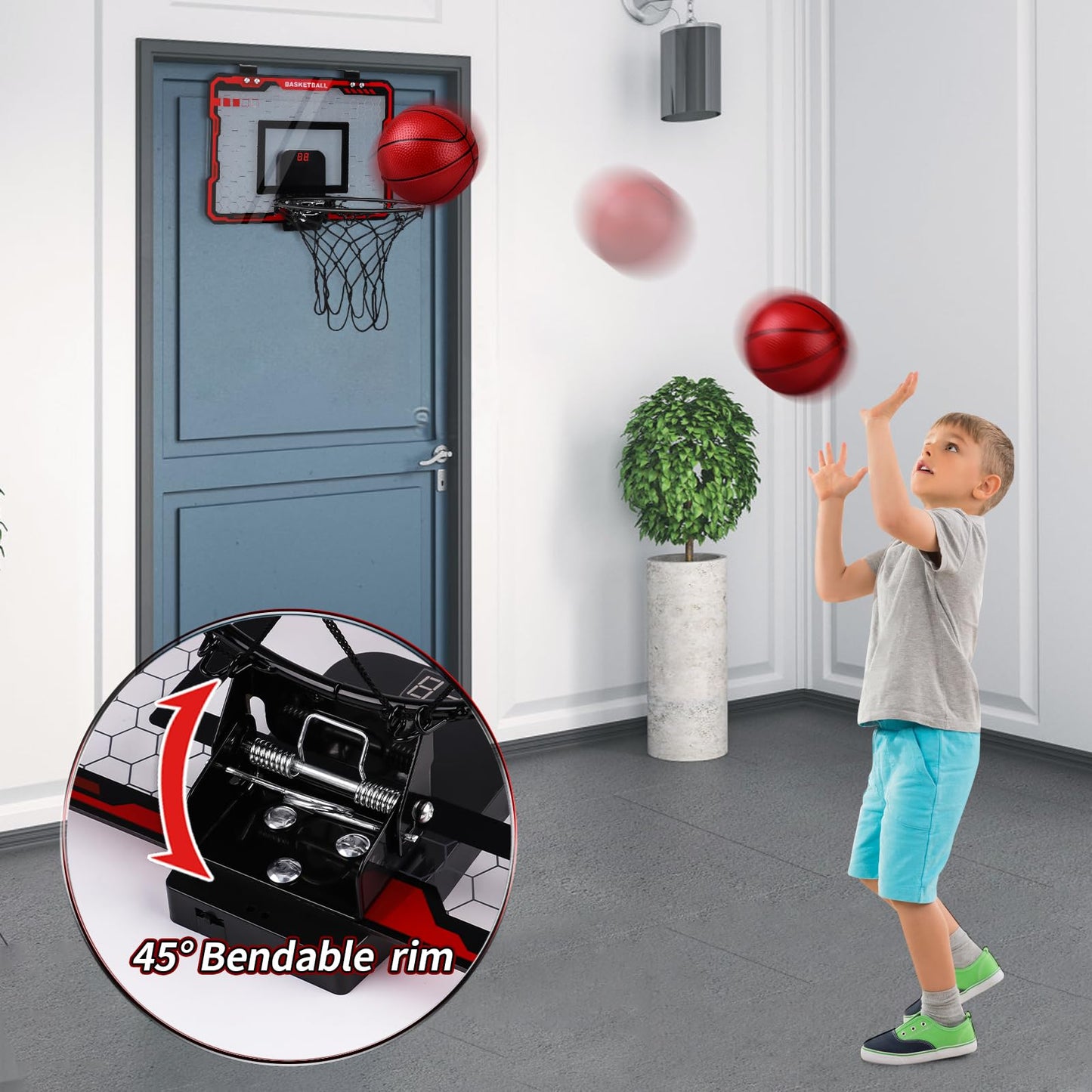 Amy&Benton Mini Basketball Hoop Indoor Kids Electronic Scoreboard Room Small Basketball Goal Door Basketball Hoop Hanging Door D