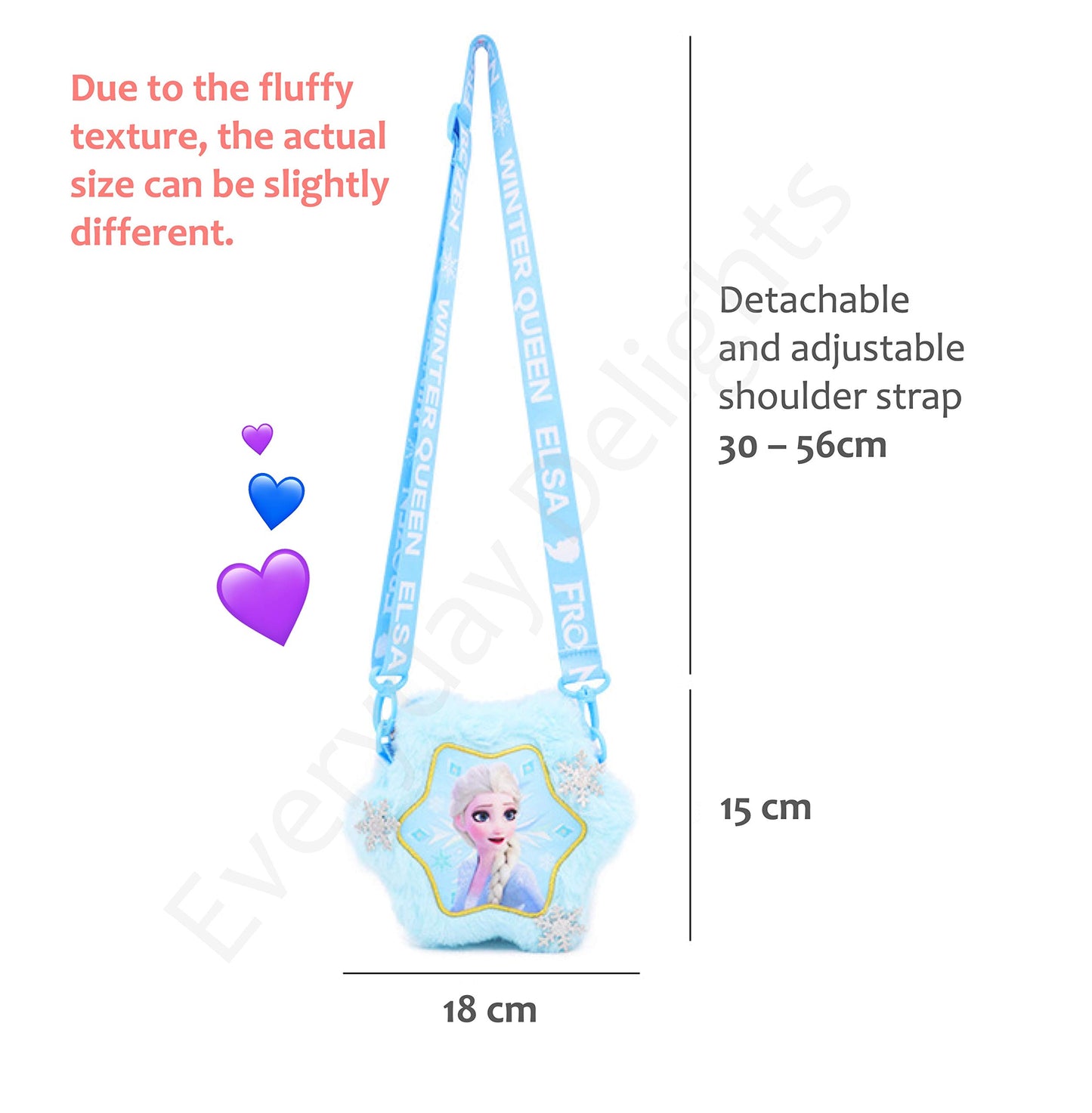 Frozen Elsa Plush Crossbody Shoulder Handbag in Snowflake Shape for Girls Kids Children - Blue