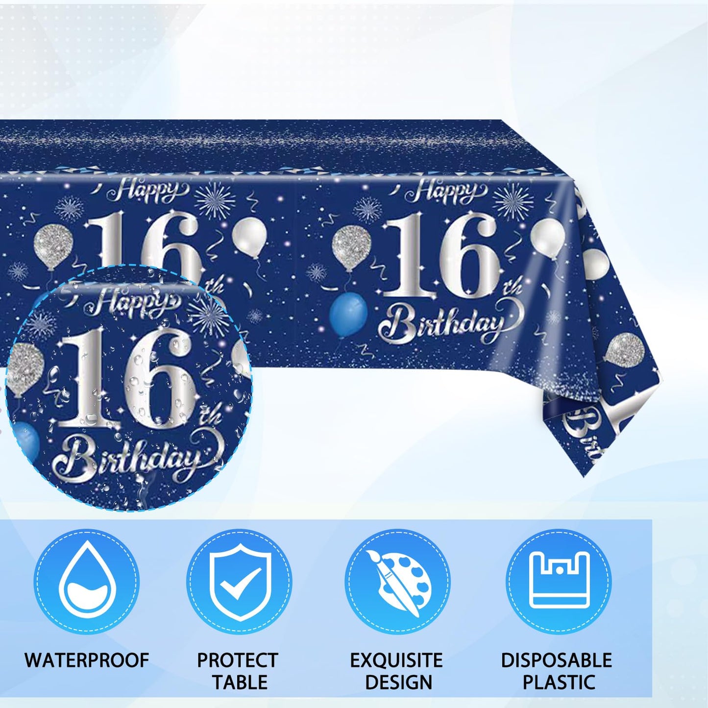 41Pcs 16Th Birthday Decorations For Boys Navy Blue Silver 16 Years Old Birthday Decorations Sweet 16 Plates Napkins Tablecloth F