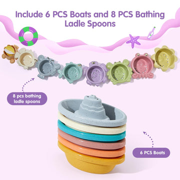 Amchsuri Bath Toys For Kids Ages 1-3, 14 Pcs Mold Free Toddler Bath Toys For 2-4 Bathtub Water Table Toys Bath Boats And Cups For Babies 6-12 Months Early Learning Educational Gift