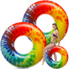 Simgoing 2 Pcs Jumbo Inflatable Pool Floats Rings Tie Dye Tube Float 47.24 Inch Large Colorful mature-themed Floaties Rainbow Swimming Ring Water Floaty Toy for mature-themed Summer Pool Beach Party Supplies