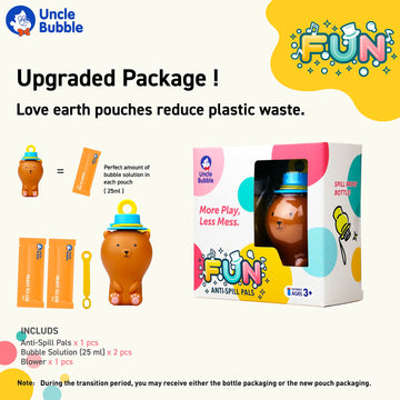 Uncle Bubble Fun Anti-Spill Pals - Brown Bear Toy with Bubble Solution & Wands for Kids Birthday Party Favor
