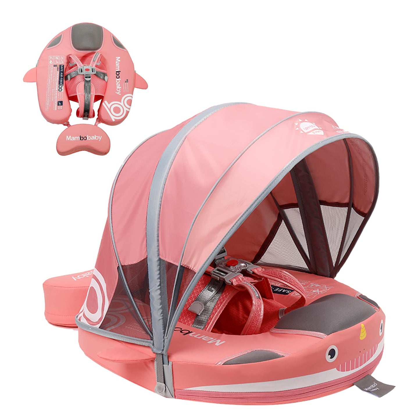 Mambobaby Floats With Canopy &Tail, Non-Inflatable Baby Float For Pool Add Tail Avoid Flip Swim Trainer Baby Floats For Toddler