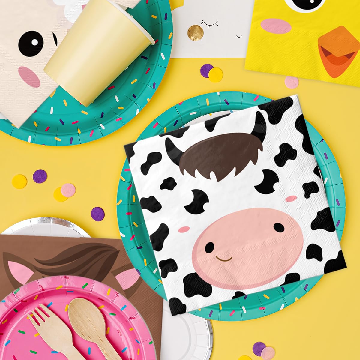 40Pcs Farm Animals Napkins-Farm Theme Party Decorations Pig Cow Horse Chick Animals Disposable Paper Napkins For Birthday,Baby S