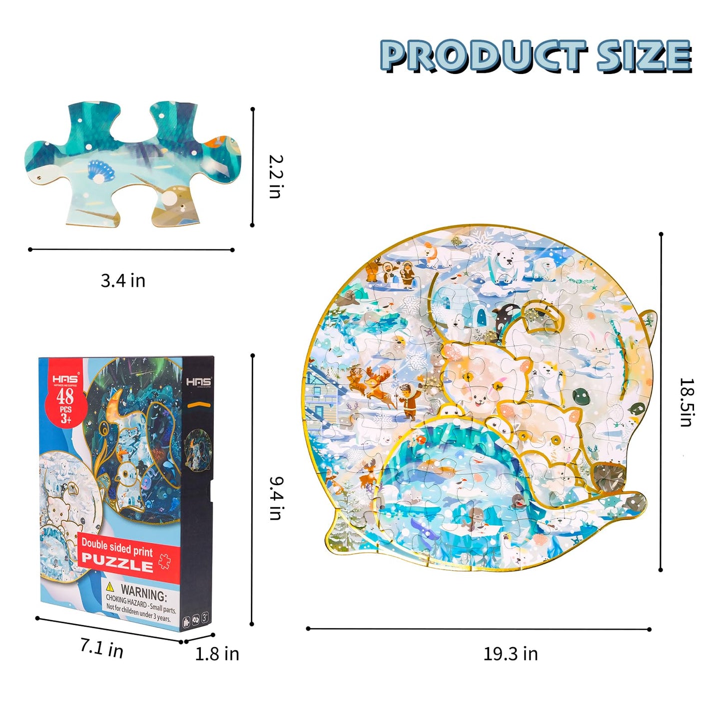 Has Floor Puzzles For Kids Ages 3+, Double-Sided Penguin And Polar Bear Shape Puzzle, Ocean World Puzzles, 48 Pieces Children Jigsaw Puzzle For Boys And Girls Gifts