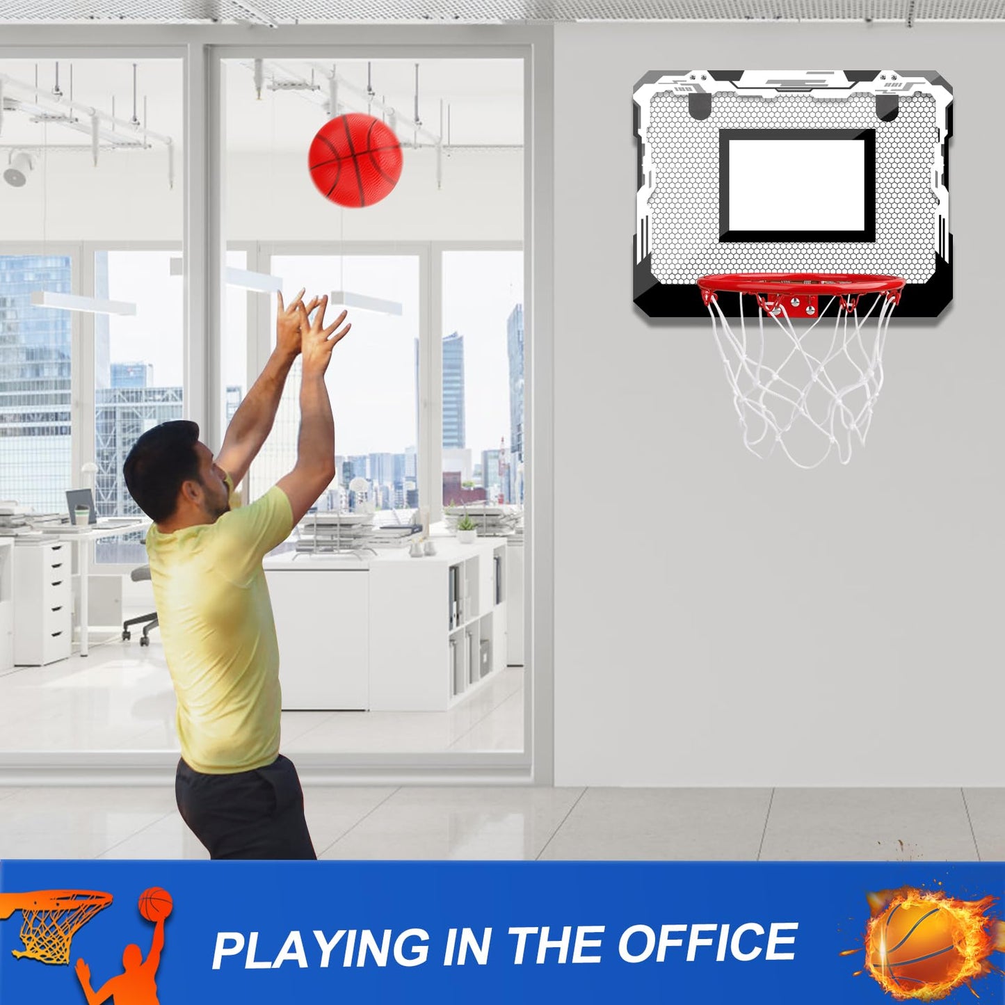 Indoor Over Door Mini Basketball Hoop Set For Kids Adults, Upgrade Wall Mount Basketball Hoop For Wall With Large Dunk Rim, Room Basketball Hoops Game With 4 Small 6' Balls Gift For Boys Girls Teen