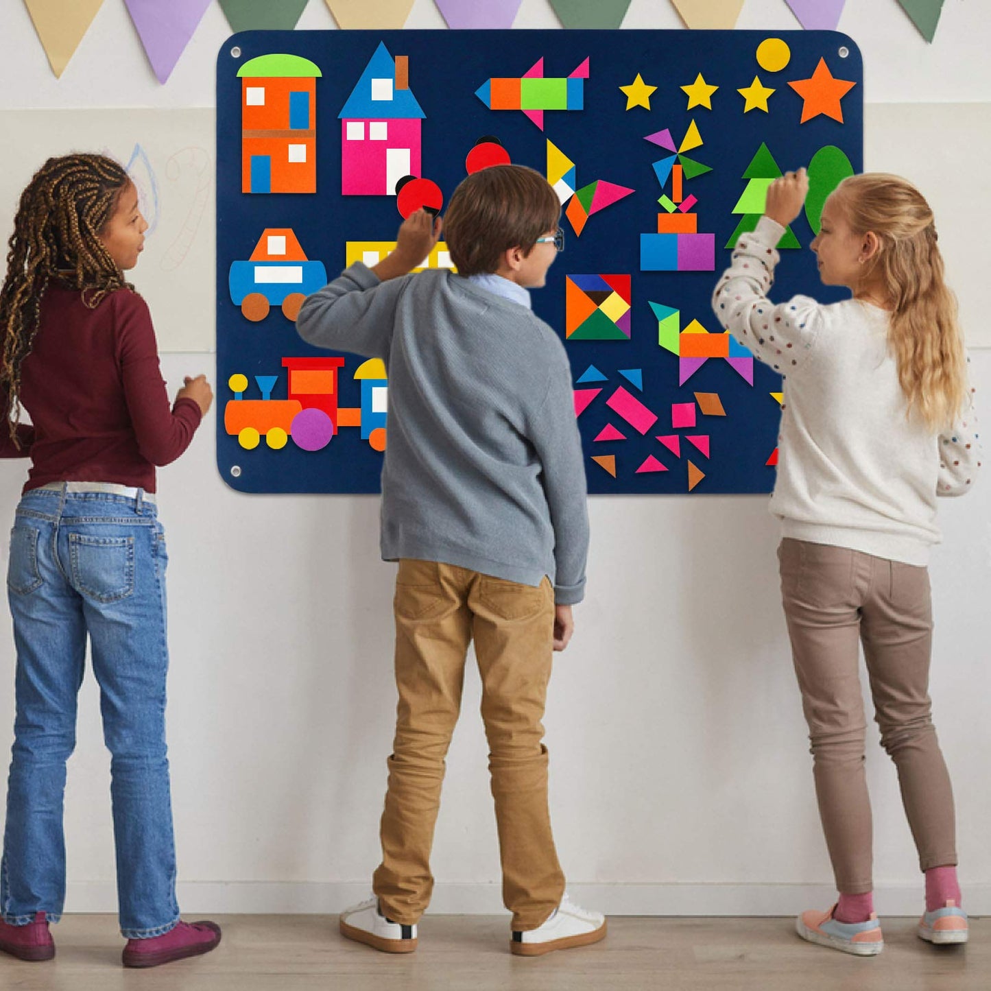 Craftstory 144 Pcs Shapes Felt-Board for Toddlers, Preschool Classroom Must Haves Learning Activities Tangram Toys Teacher Aide