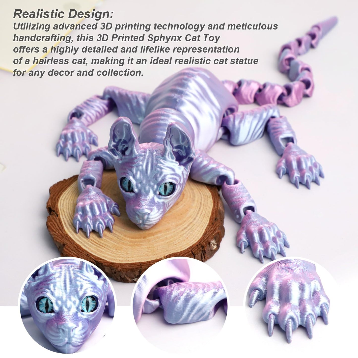 3D Printed Sphynx Cat, 3D Printed Animals Toy,Realistic Hairless Cat Figurine, Articulated Cat Fidget Toy, For Cat Lovers And Co
