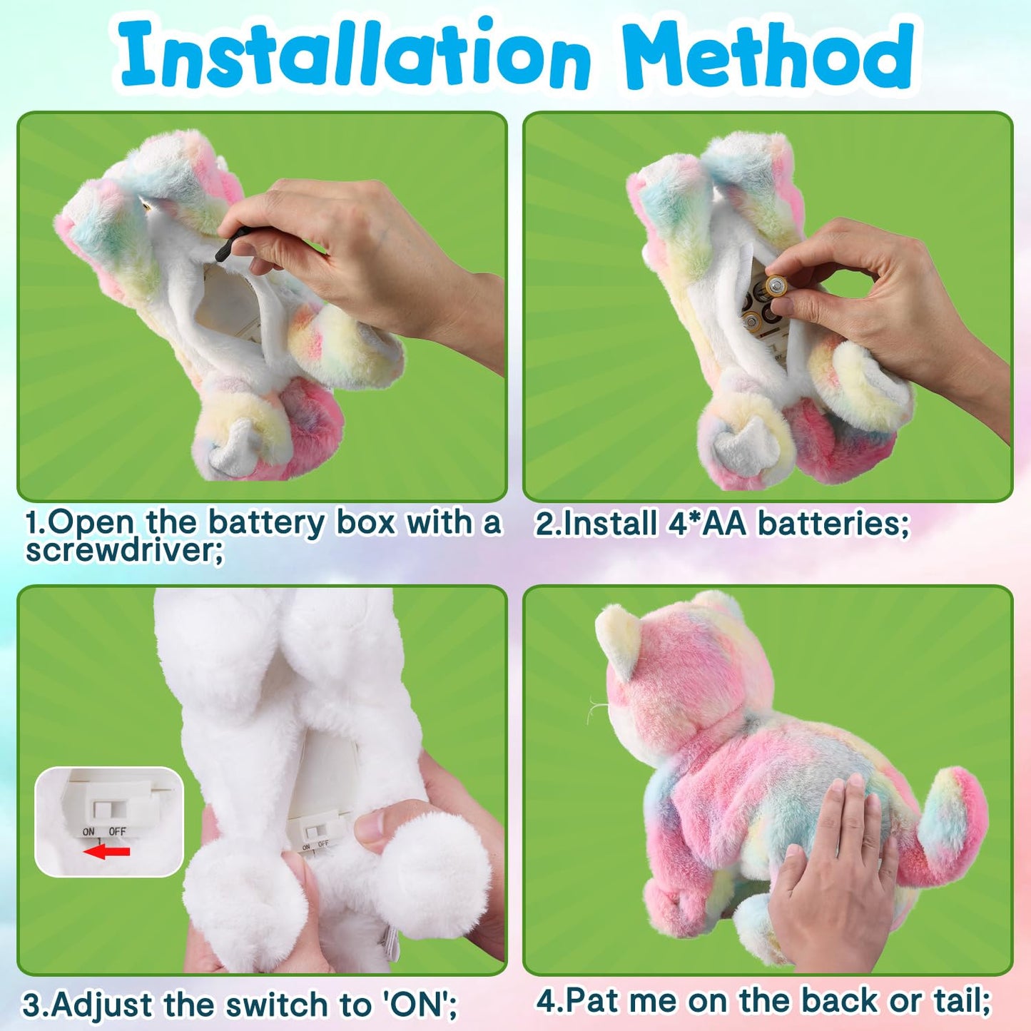 Colorful Plush Robot Cat Stuffed Animal Interactive Cat Robot Toy, Robotic Cat Barking Meow Kitten Touch Control, Animated Kitty Cat Pet, Robot Kitty Toy For Baby Birthday H:12'