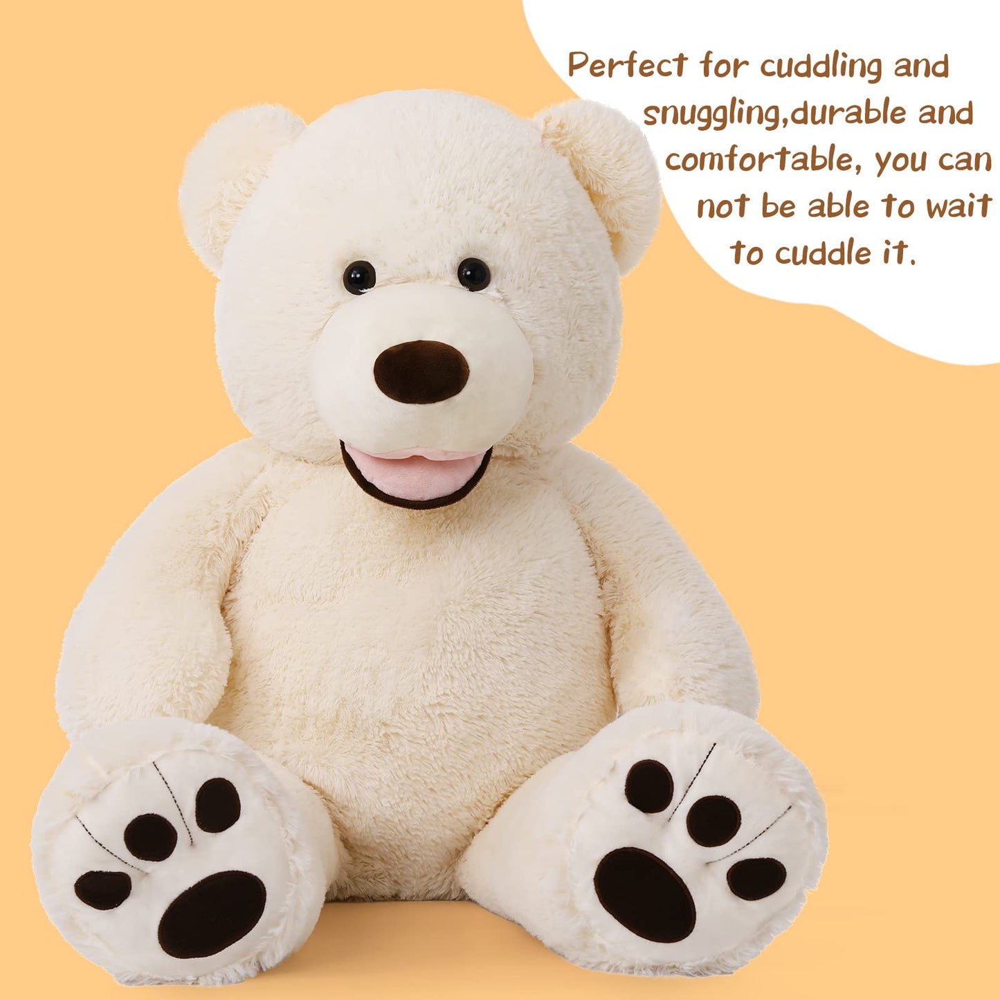 Morismos Giant Teddy Bear, 39Inch Large Stuffed Bears With Big Footprints Plush Stuffed Animals Gifts For Kids, Beige
