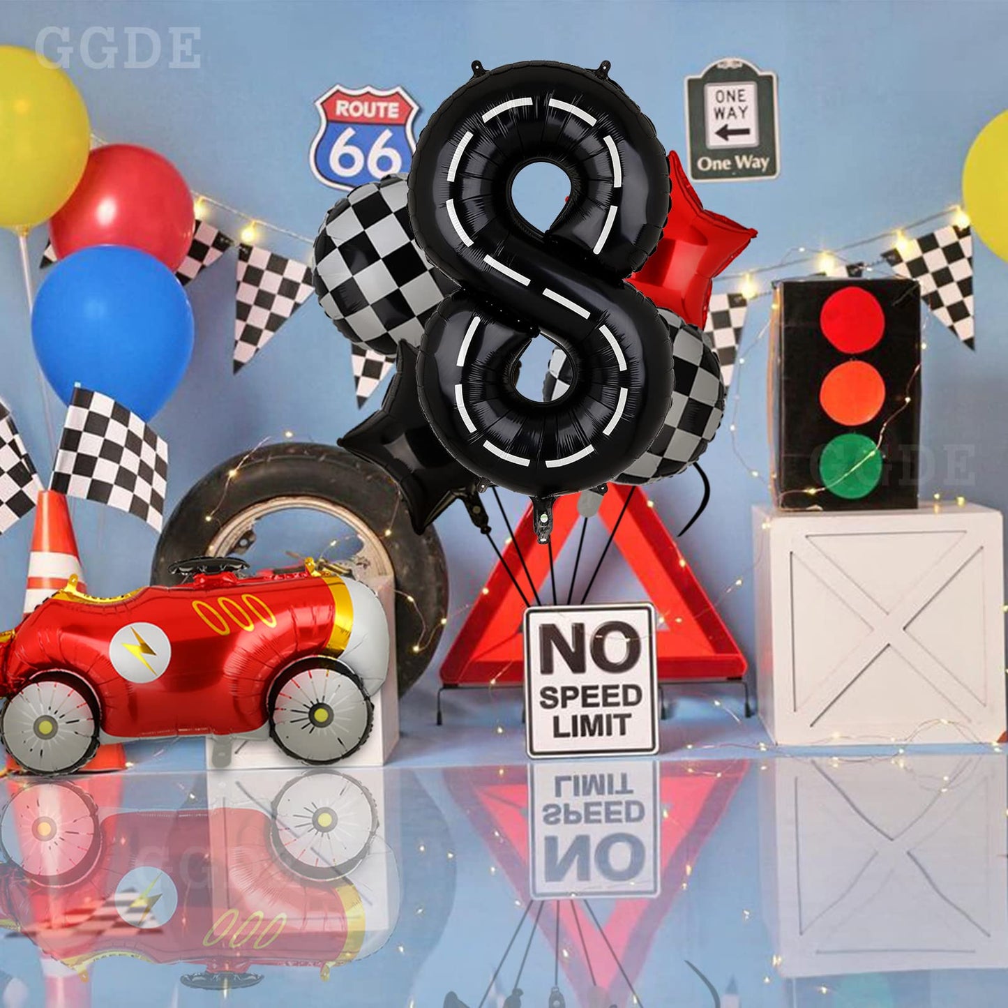 Race Car Birthday Balloons 40 Inch Racetrack Number Balloon 8 Black Boys 8St Birthday Race Car Theme Party Decor Supplies 5 Pcs
