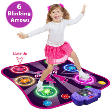 Kids Dance Mat For Girls - Toys For 4 5 6 7 8-10 Year Old Girl Birthday Gifts - Girl Toys For Ages 5-7 6-8 8-12 - Electronic Dance Pad With Light Up 6 Button - Wireless Bluetooth - 5 Game Modes