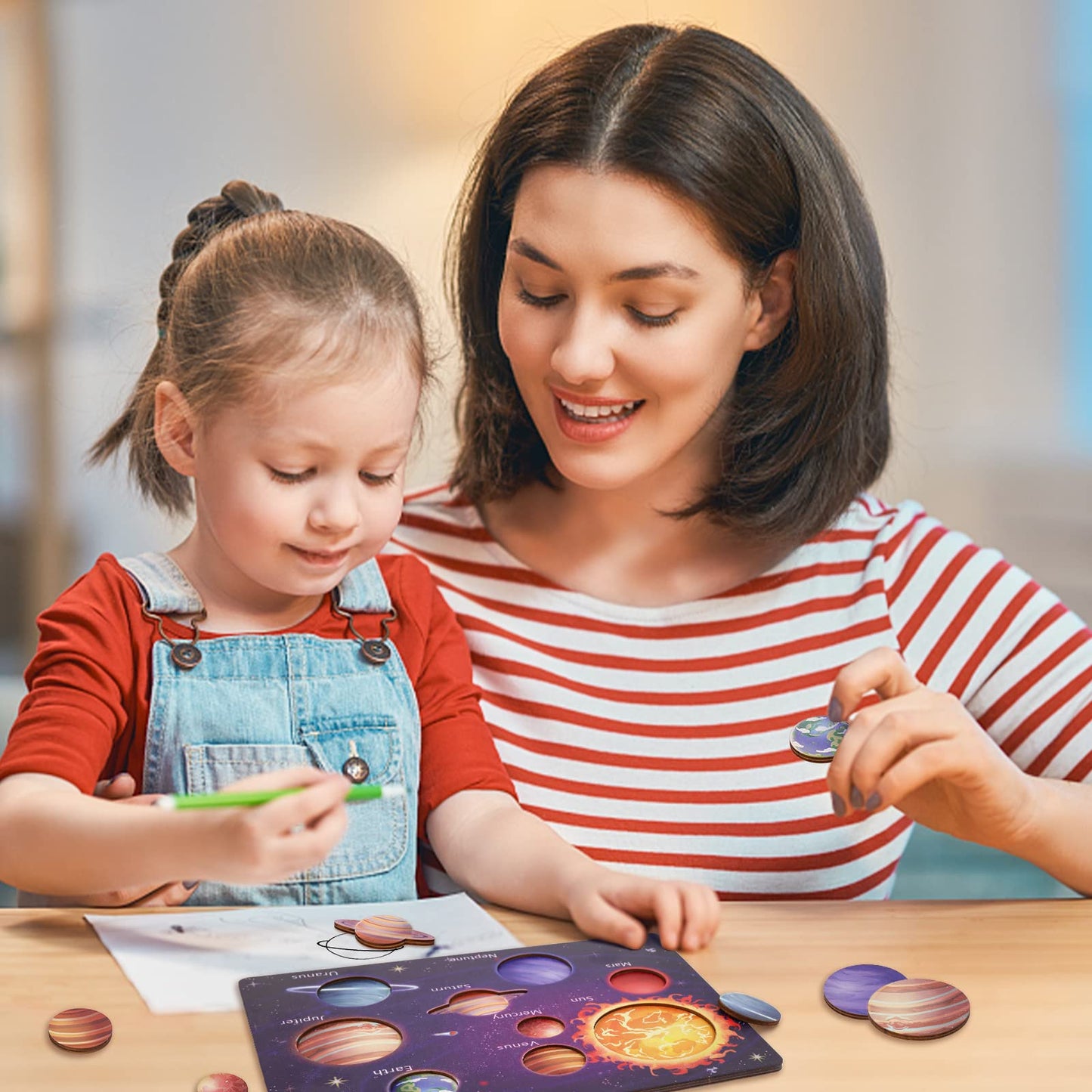 Zeoddler Upgraded Solar System Puzzle for Kids 3-6, Wooden Space Toys, 11.8 x 8.6 inches, Educational Gift for Boys & Girls