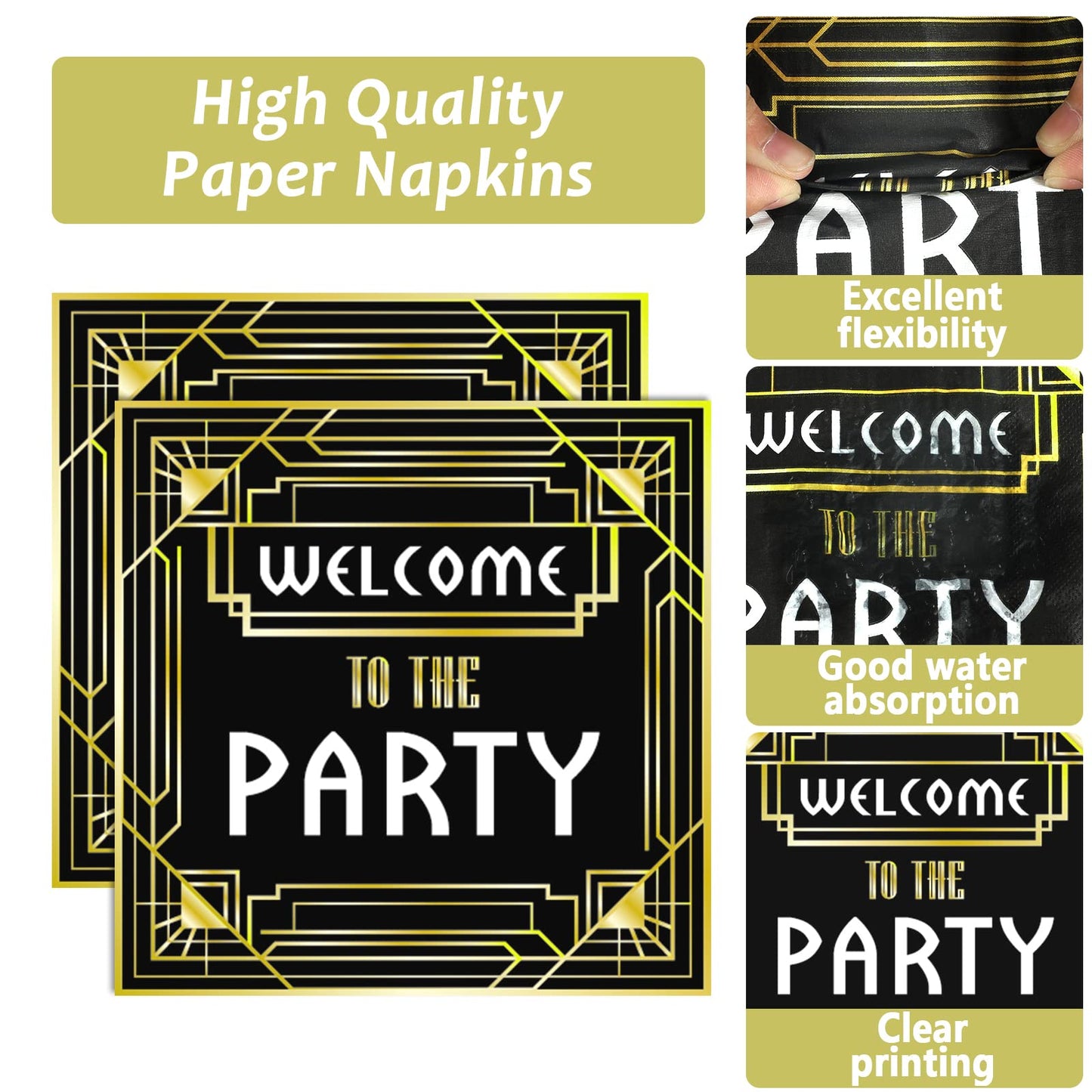 100 Pcs Roaring 1920S Party Decorations, Speakeasy Misbehave Black Gold Birthday Party Decors Art D Cor Retro Murder Mystery Pa