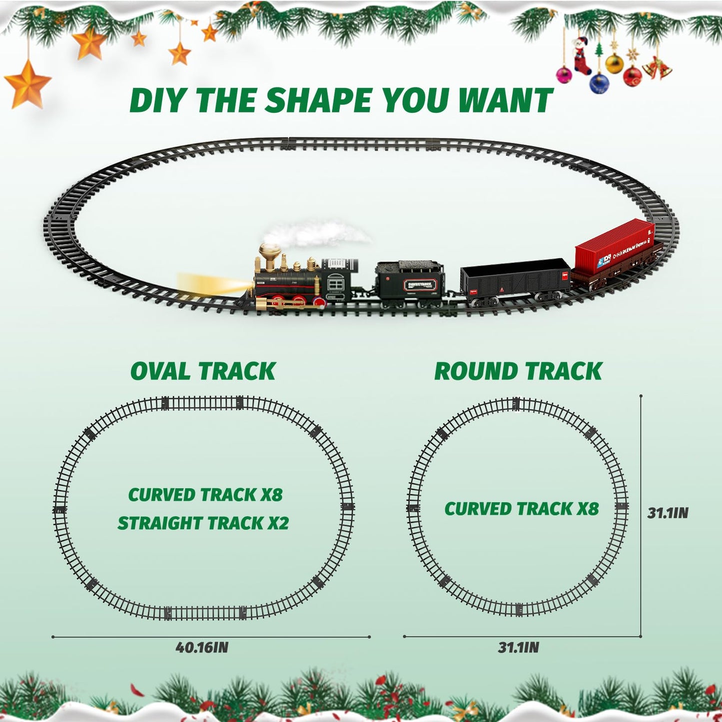 Unih Train Set,Electric Train Toys With Steam Locomotive Engine,Cargo Car And Long Track, Model Train Set With Smokes,Lights & Sound, Toy Train Birthday Xmas Prezzie For 3+ Year Old Kids Boys Girls