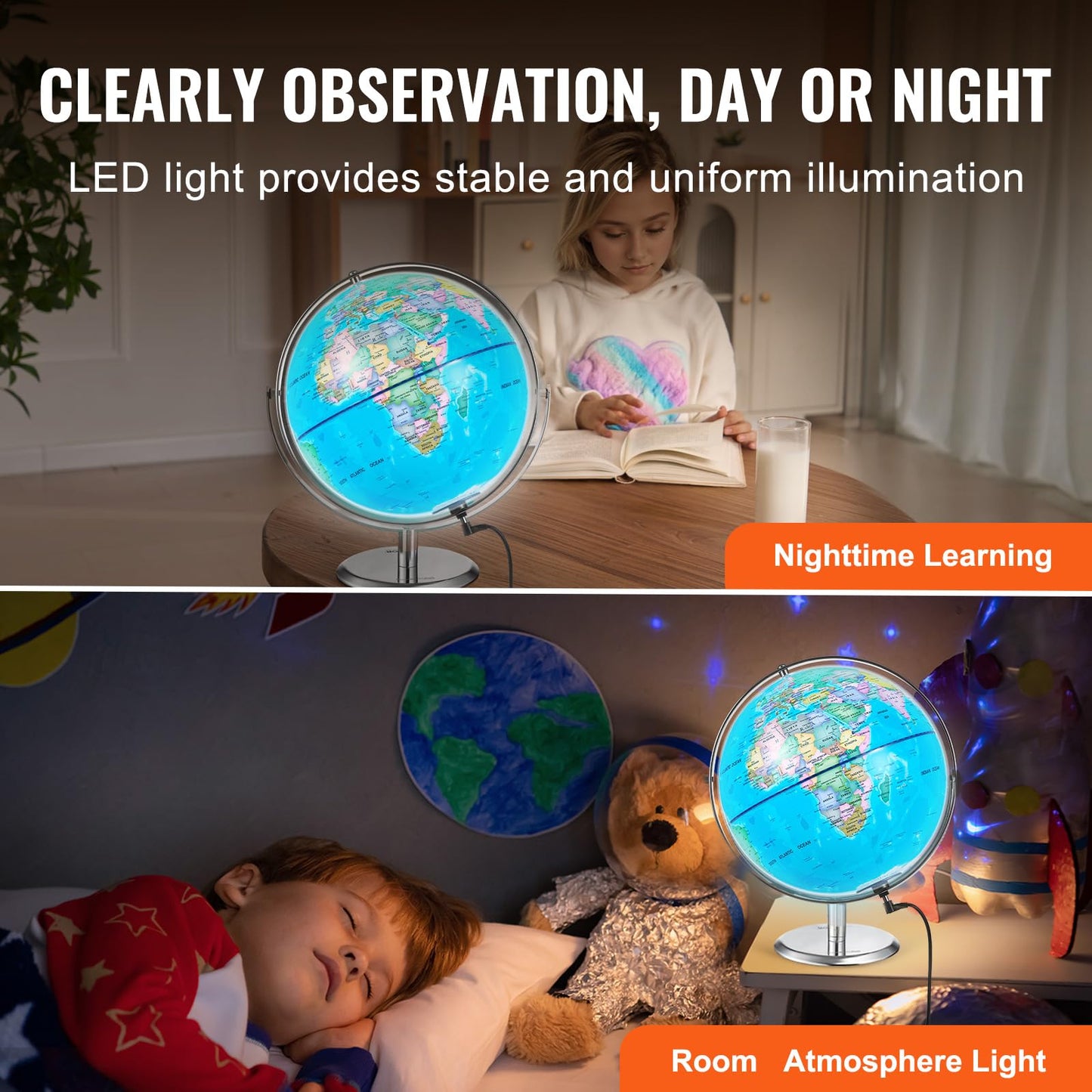 Vevor Interactive World Globe For Kids With Smart Talking Pen, 9 In Educational Globe World Map With Led Night Light For Childre