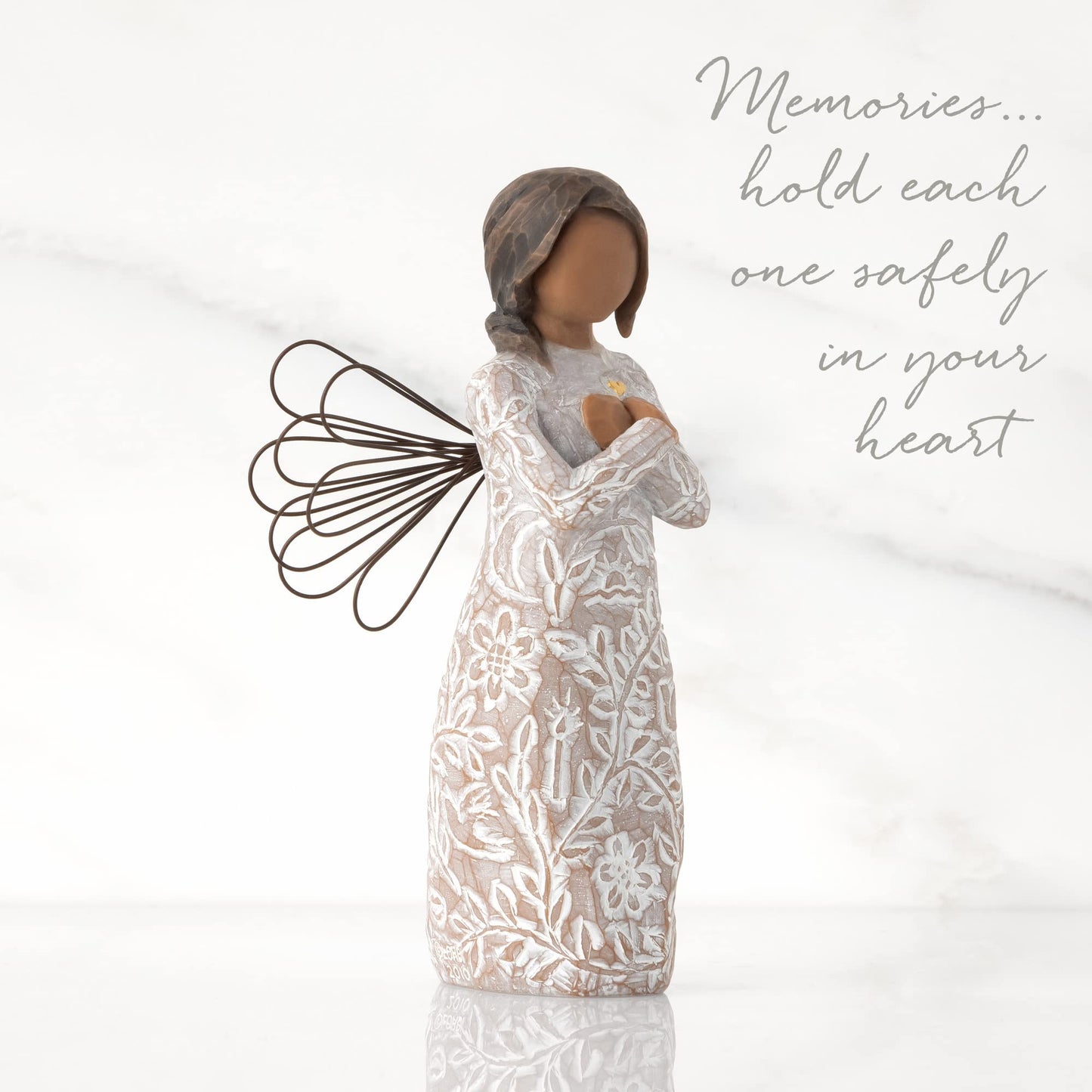 Willow Tree Remembrance (Darker Skin) Angel, Memories, Hold Each Safely In Your Heart, Carved With Symbols To Remind Us Of Loved Ones, Gift Of Support And Sympathy, Sculpted Hand-Painted Figure