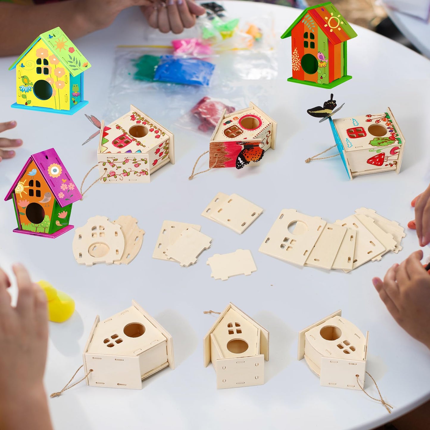 Sawysine 93 Pcs DIY Birdhouse Kits for Kids to Build, 36 Wooden Bird House 6 Shapes and 57 Butterfly Sticker for Children Spring