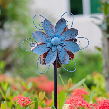 Venniy Wind Spinners Outdoor, Metal Flower Garden Pinwheels, Garden Wind Sculptures & Spinners For Yard Lawn Patio Decor - Blue