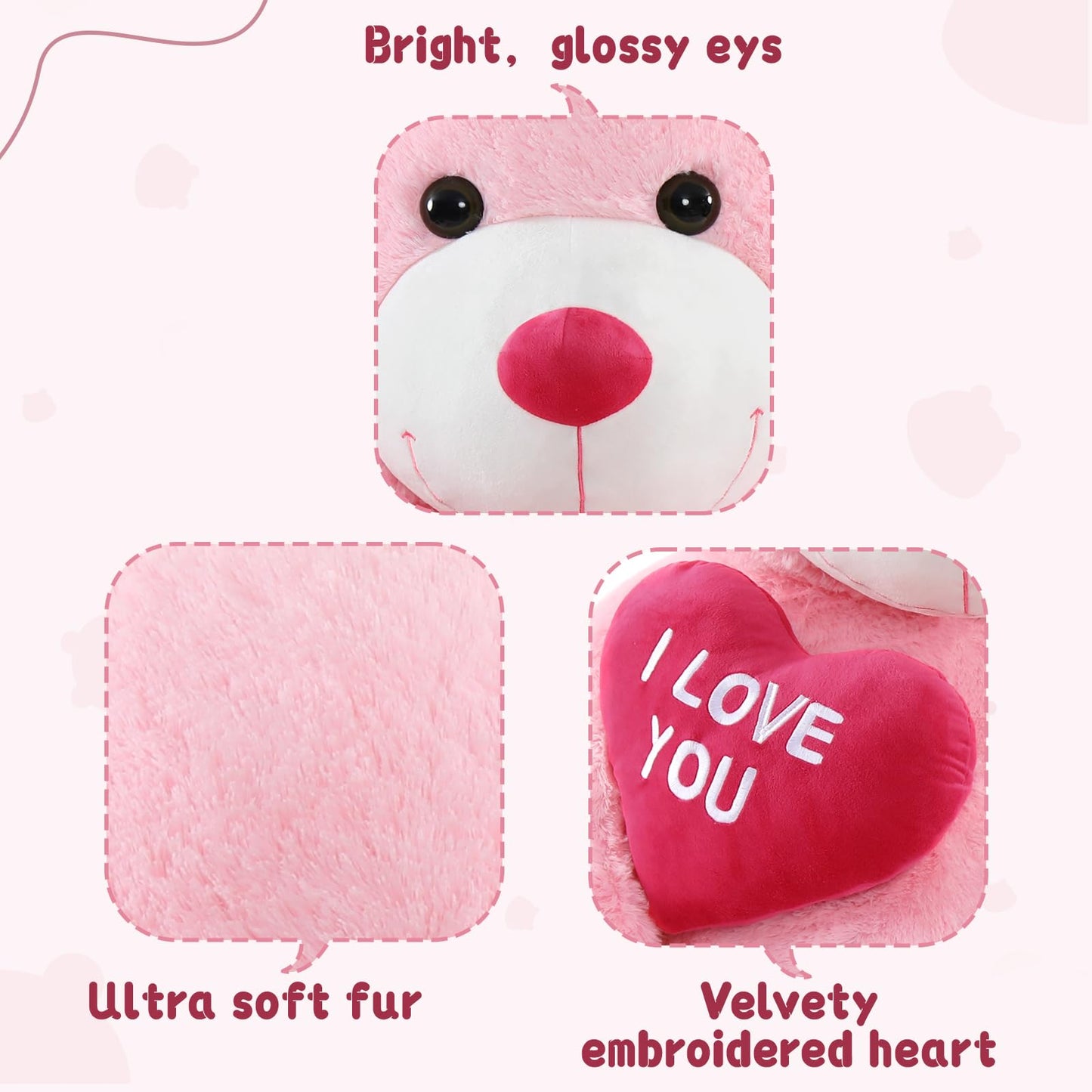 Maogolan Giant Teddy Bear 5Ft- I Love You Red Heart Big Pink Teddy Bear Stuffed Animal - Jumbo Valentines Teddy Bear For Girlfriend,Boyfriend,Wife,Lover - Anniversary, Birthday