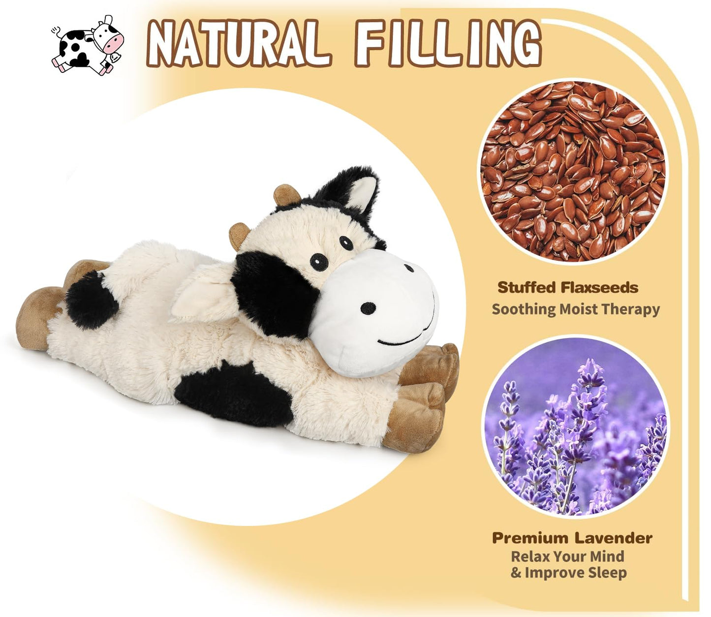 Cuckool Warmable Cow Stuffed Animals, Microwavable Stuffed Animals Heating Pad For Cramps, Pain Stress Relief, Heatable & Coolab