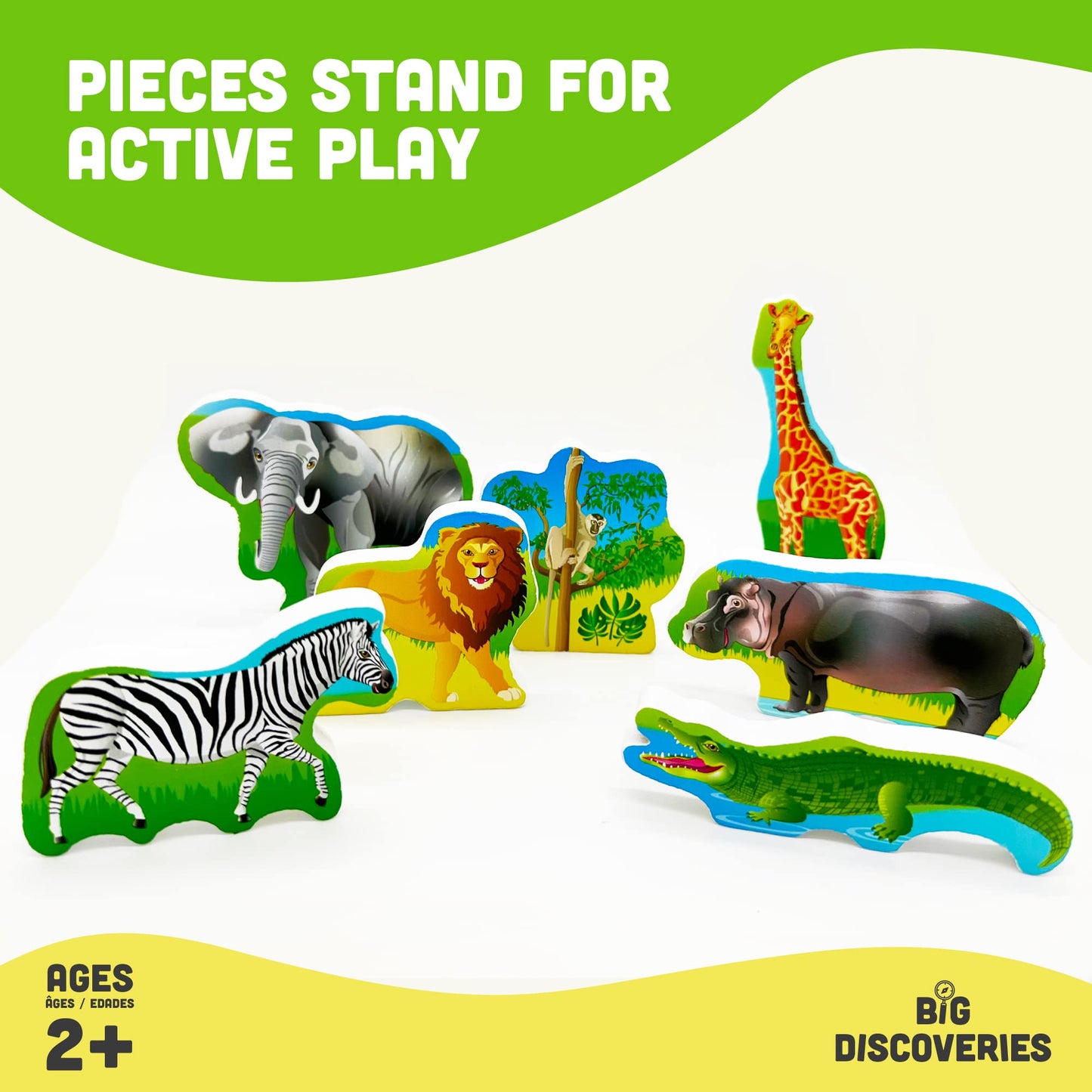 Big Discoveries Wooden Puzzle - Animal Wood Puzzles For Toddlers 2+ Years Old | Montessori Learning Puzzles For Kids - Great For