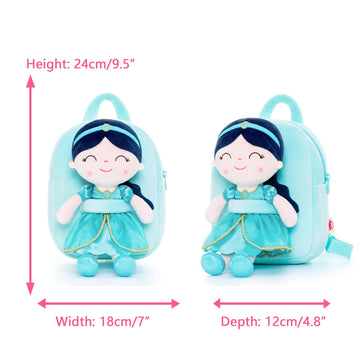 Gloveleya Toddler Backpack For Girls Kids Backpacks Soft Girl Toys Plush Baby Girl Gifts With Plush Princess Jasmins Doll Aqua 9'
