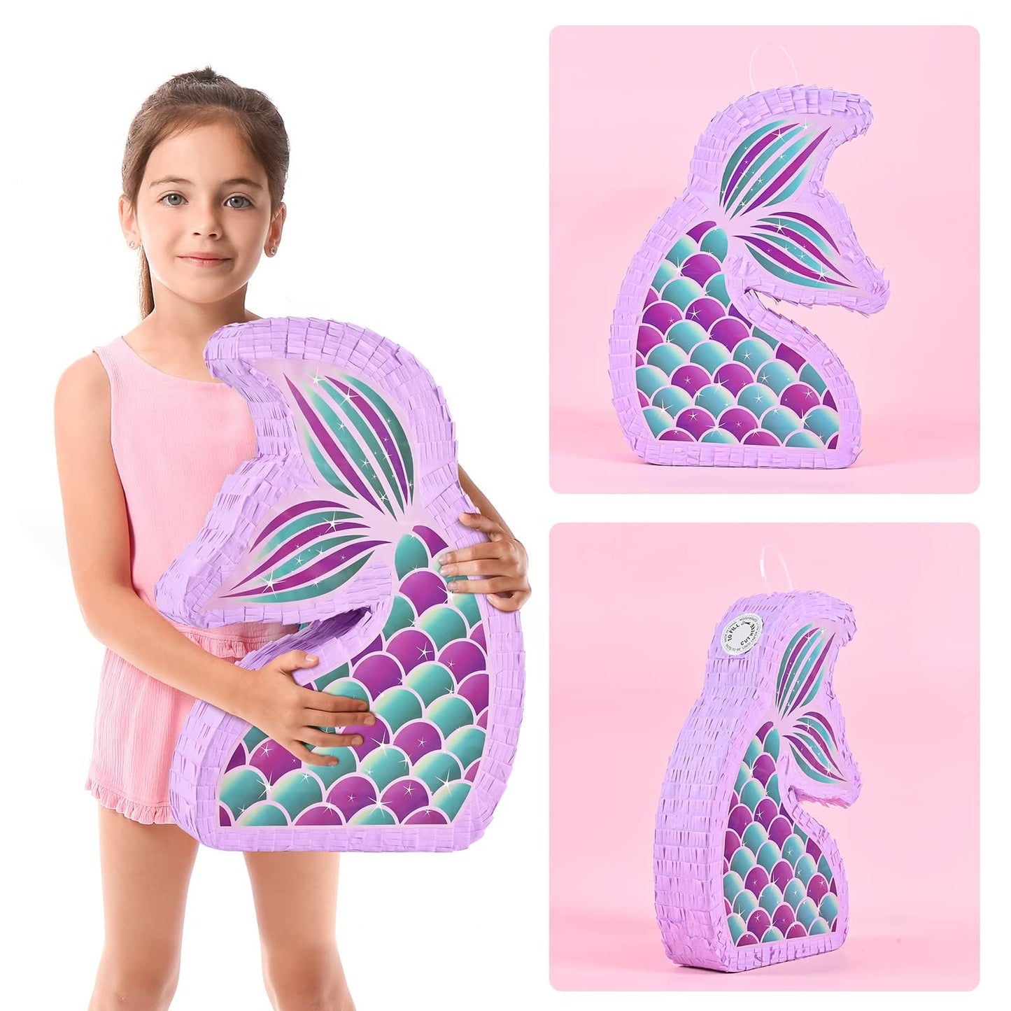WERNNSAI Mermaid Piata - Mermaid Party Supplies Piata Bundle with Blindfold and Bat for Girls Kids Ocean Theme Birthday Party Ga