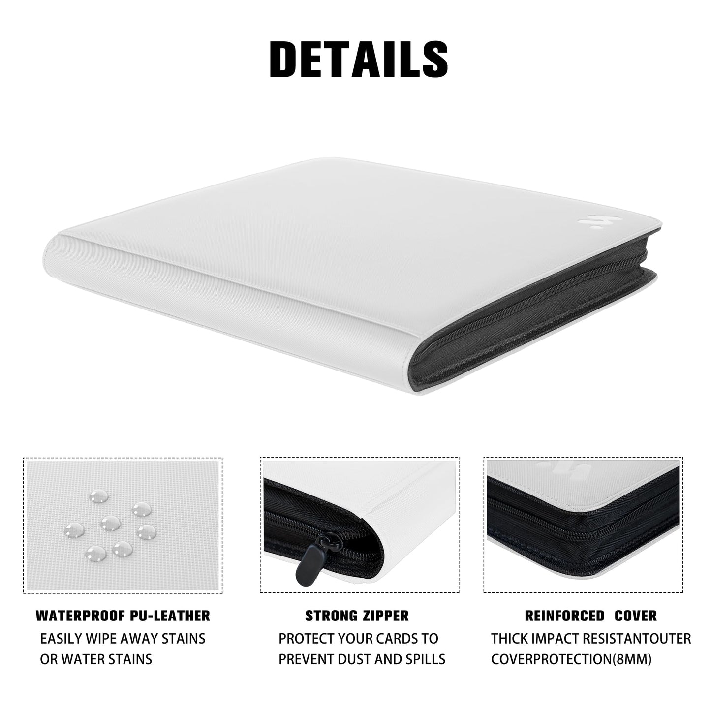 MORABTO enhanced 1000+ Pockets Card Binder 16 Pockets Card Binder Ringless Side Loading Trading Card Album Folder for TCG -White