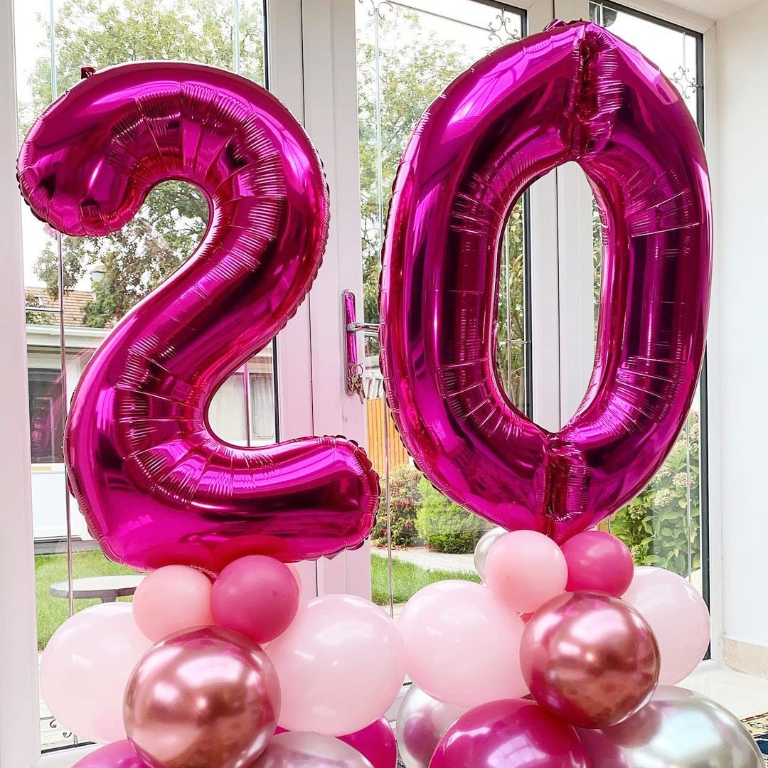 Hot Pink 20 Balloon Numbers,40 Inch 20 Birthday Balloon Foil Mylar Number 20 Balloon Large Dark Pink Number Balloons For Birthday Party Anniversary Festival Decorations
