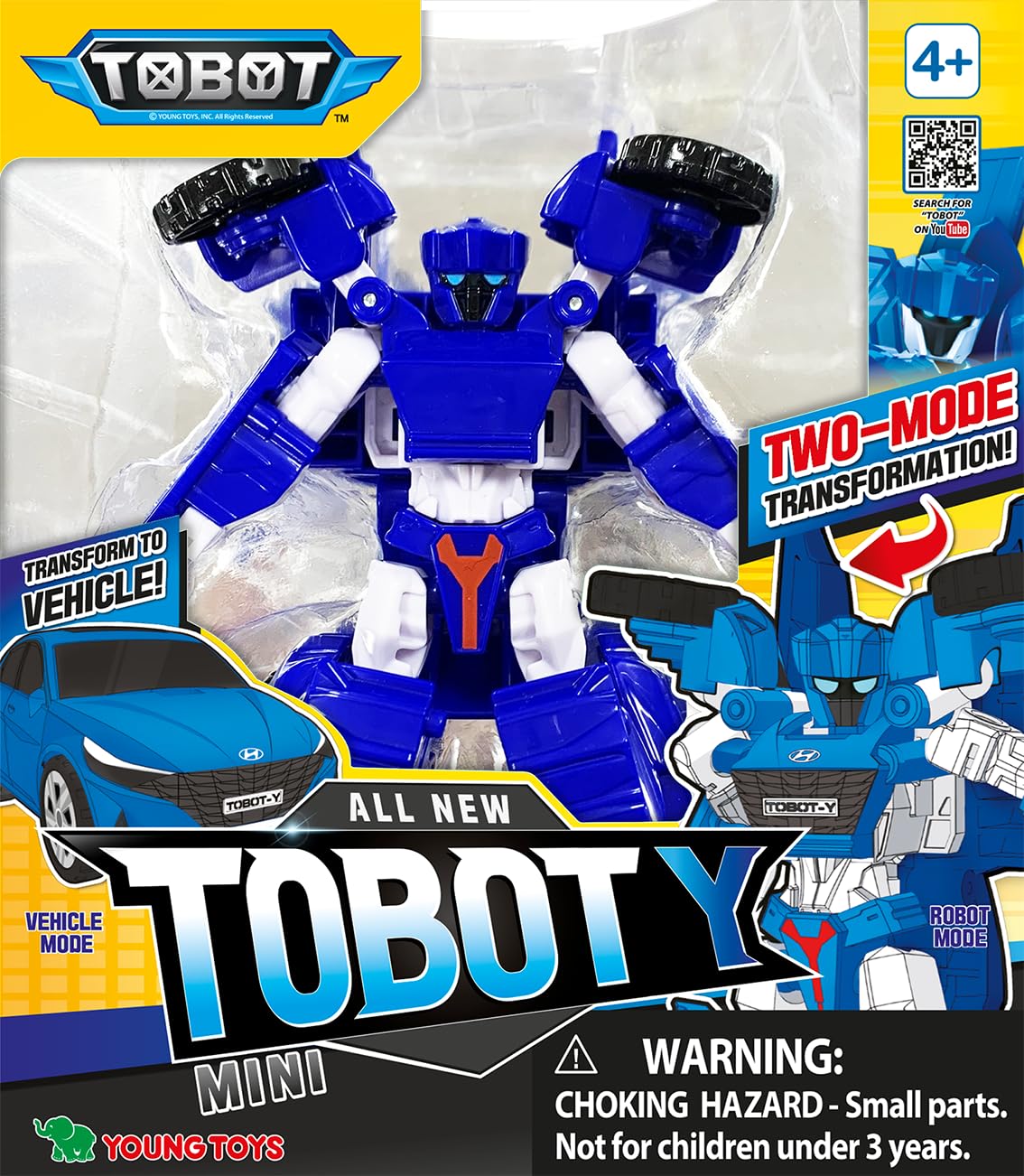 New Tobot, Mini Tobot Y, Youngtoys Transforming Collectible Vehicle To Robot, Heroes Animation Character Toys For Kids 3 And Up