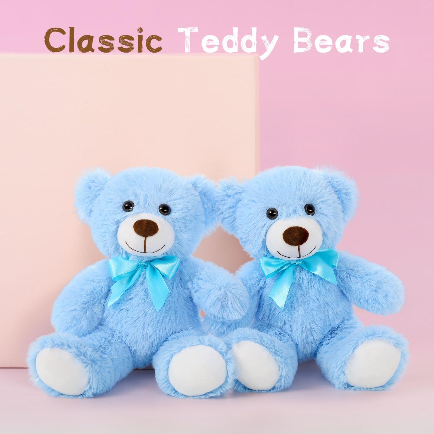 Maogolan Bulk Teddy Bear Baby Shower, 10 Packs Small Light Blue Teddy Bear Stuffed Animals In Bulk,13.5' Small Stuffed Bears Plush For Wedding,Birthday,Christmas, Party Decorations