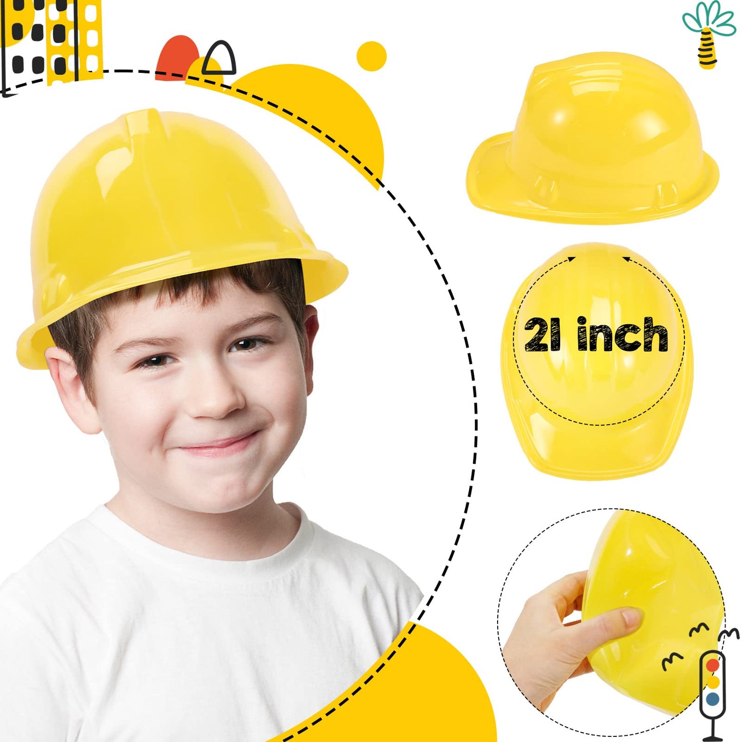 Geyoga 16 Pcs Construction Vest For Kids Party Favors Hard Hat Construction Dressing Up Supplies Construction Funny Worker Costume For Birthday Party, Including 8 Vests And 8 Construction Hats
