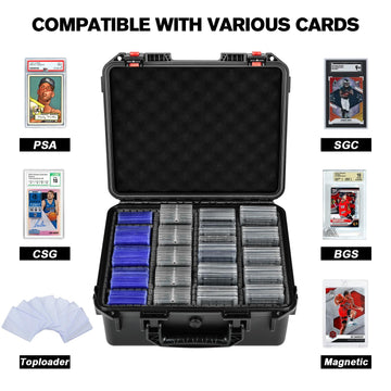 Card Storage Box for Graded Sports Cards - Extra Large Baseball Card Storage Box with 16 Dividers for PSA BGS SGC | Waterproof Trading Card Storage Case Fits Slab Top Loader Magnetic