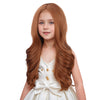 Duduwig Dark Orange Wig Kids Girls Long Orange Middle Part Wigs Children Ginger Wavy Curly Wig Synthetic Hair Wigs Hair Net Incl