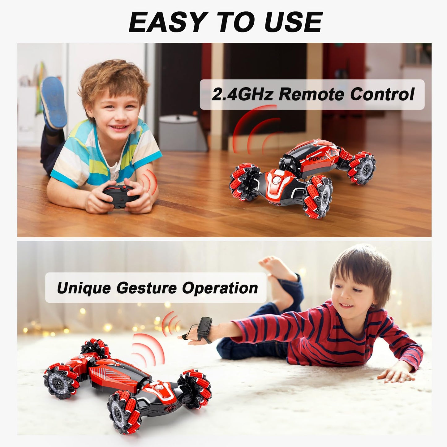 XAMIMM 4WD Remote Control Gesture Sensor Car,Hand Controlled RC Stunt Car,Double-Sided Vehicle 360 Rotation with Light and Music