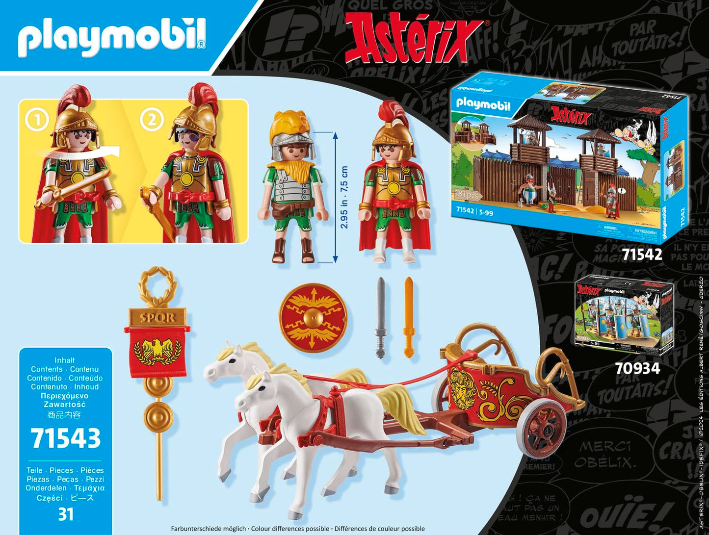 Playmobil Asterix 71543 Biga Romana, Journey, Includes Removable Helmets, Bracelets And Cape Toy For Ages 5+