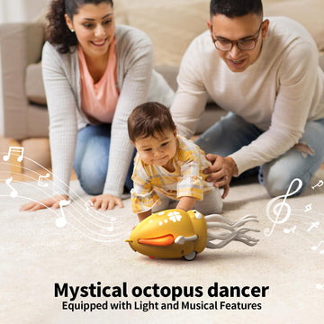 SWTOIPIG Electric Dancing Octopus Toy with Led Light and Music Kids Electric Crawling Octopus Tummy Time Toys Rechargeable Interactive Sensory Toy for Christmas Birthday Gift(Yellow)