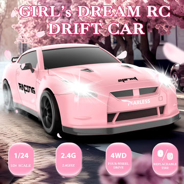 YUAN PLAN RC Drift Car, 1/24 Pink Remote Control Car for Girls, 2.4GHz 4WD Drifting RC Car with Light, High Speed RC Car Toy wit