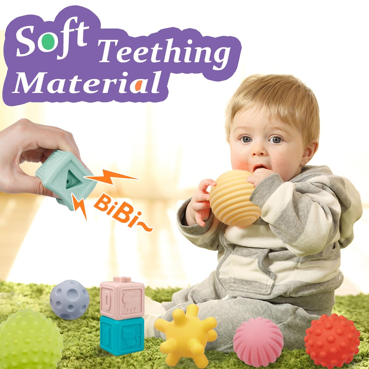 Montessori Toys For Babies,Soft Stacking Building Blocks Rings Balls Sets,3 In 1 Baby Toys Bundle,Sensory Toys For 6-12 Months, Soft Teething Toys For Babies,Baby Toys Easter Shower Gifts For Boy Girl