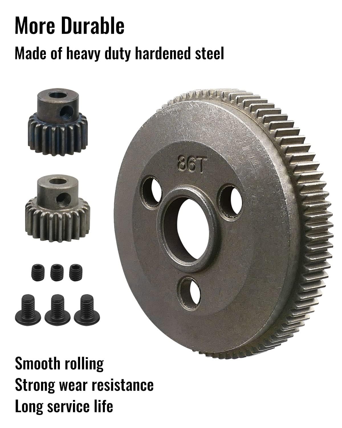 86T 48P Spur Gear Set Metal Steel with 19T 21T Pinions Gear Sets Upgrade Parts Replace Traxxas 4686 Fit for 1/10 Traxxas Slash 2