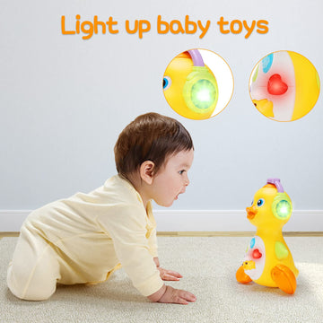 Tsomtto Baby Musical Duck Toy - Light Up Crawling Tummy Time, 6.7 Inch, Yellow, Infant Learning Development for Ages 0-2