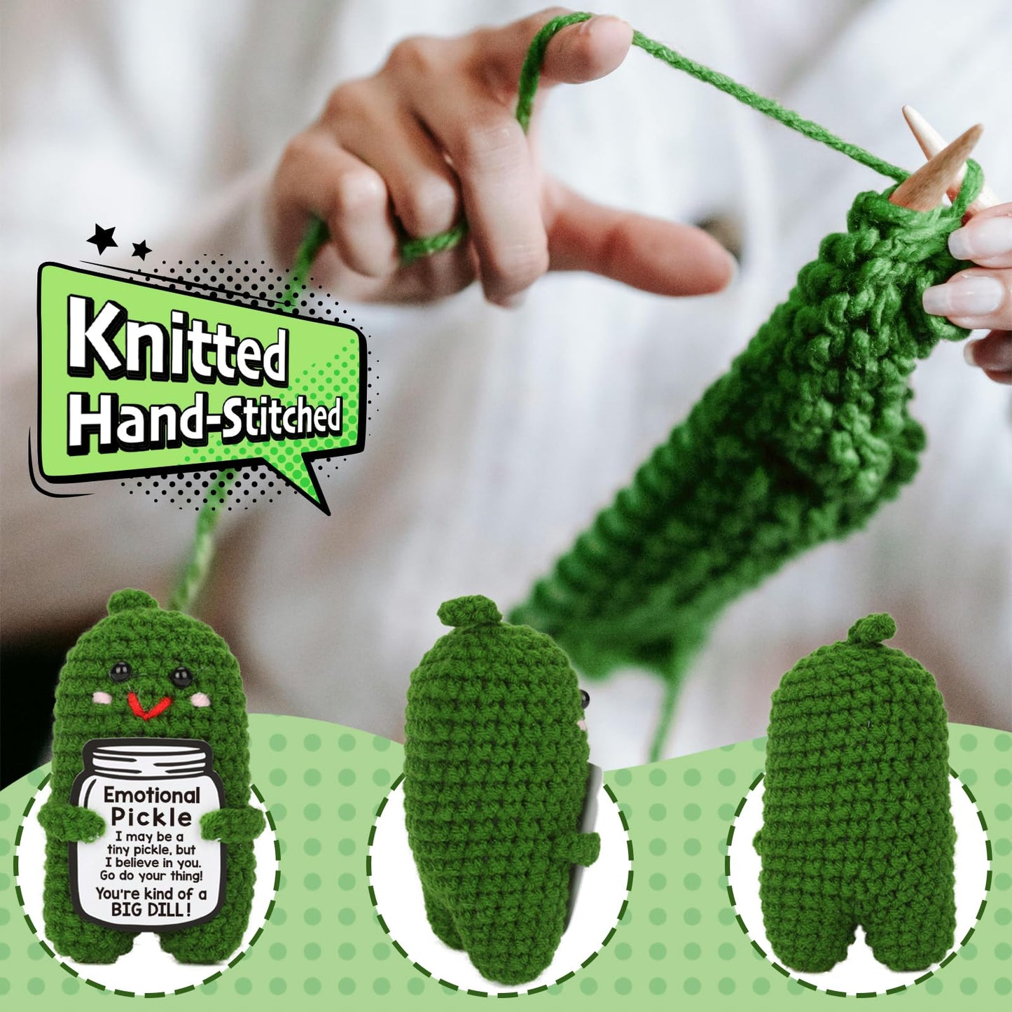 Positive Dill Pickle Crochet Small Emotional Pickle Doll Support Gift - Inspirational Christmas Crochet Cucumber, Handmade Pickl