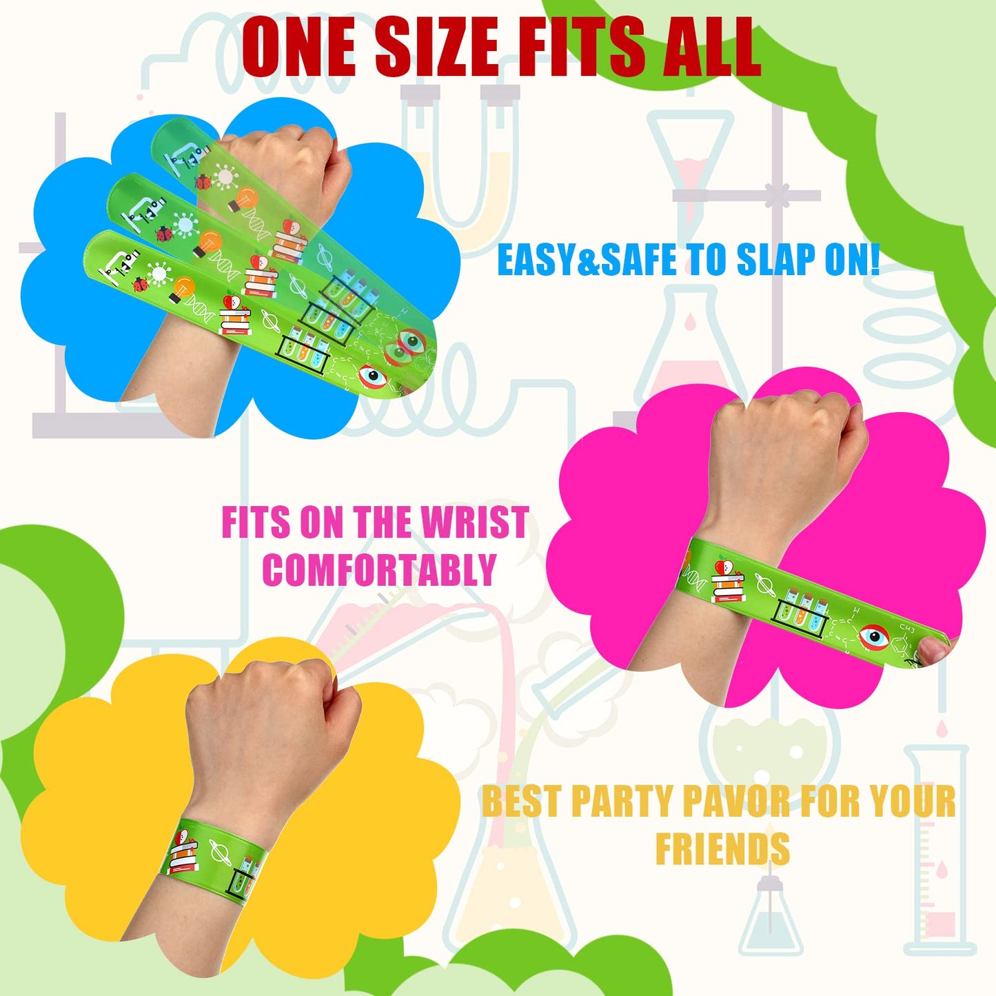 Marsui 48 Pcs Science Slap Bracelets Bulk Science Party Favors Science Snap Bracelets for Science Prizes Party Decorations Scien